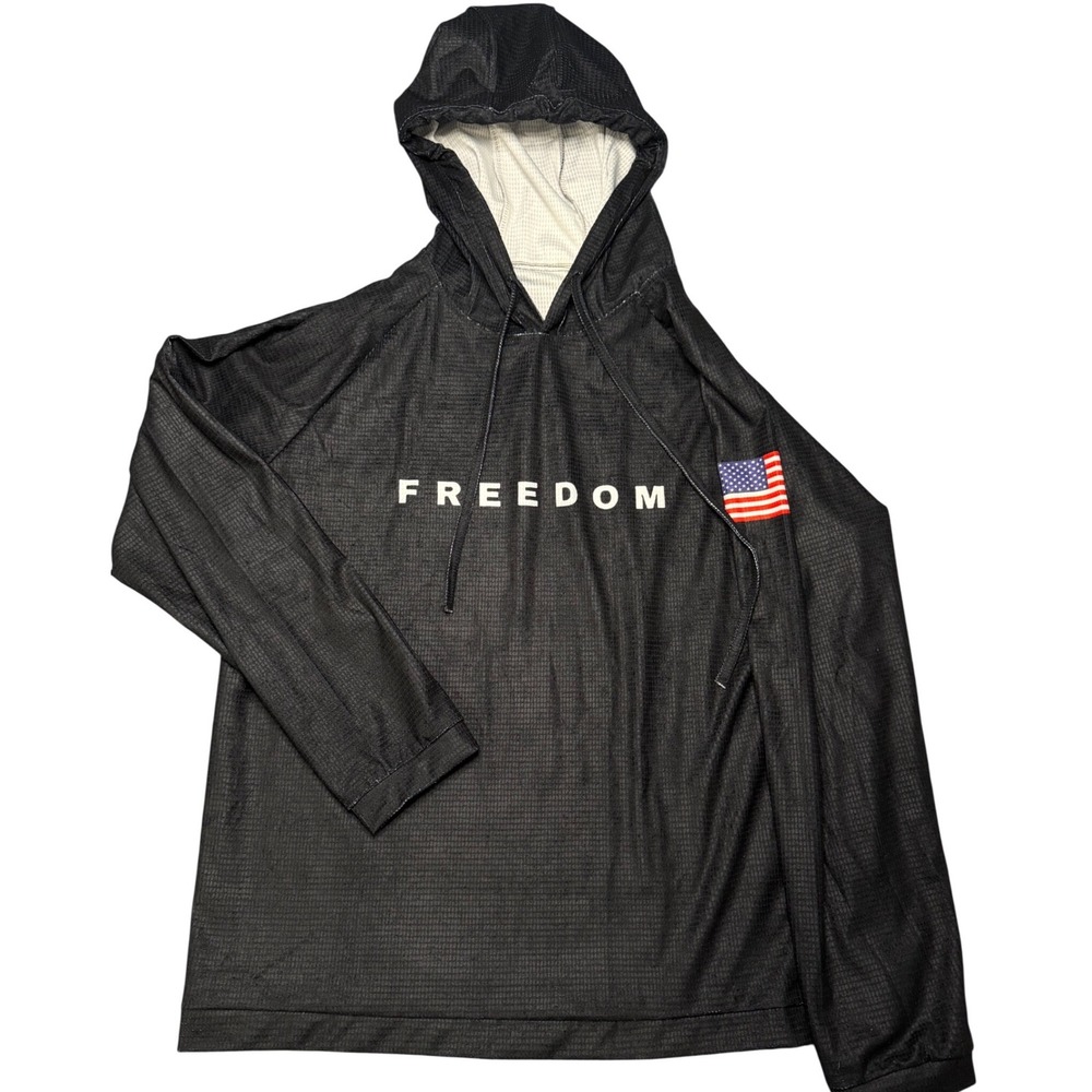 Mens Black Freedom Hoodie USA Flag Graphic Long Sleeve Size L